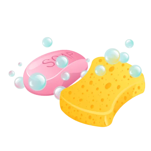 Rosa und gelbe Seife mit Blasen von PENAZ REINIGUNG